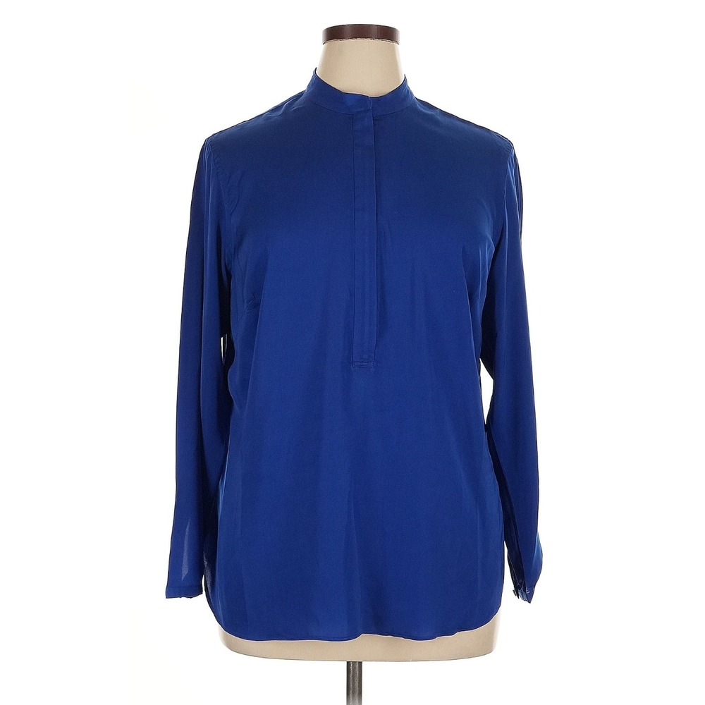 Lauren Ralph Lauren Cobalt Blue Mandarin Collar Long Sleeve Tunic Top Sz 1X